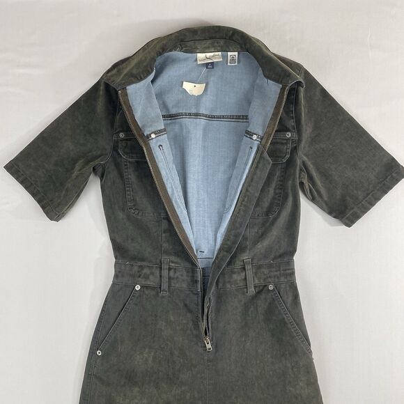 Universal Thread Jumpsuit Stretch Velvety Flocked Denim Women's 16 Olive Green - Picture 4 of 16